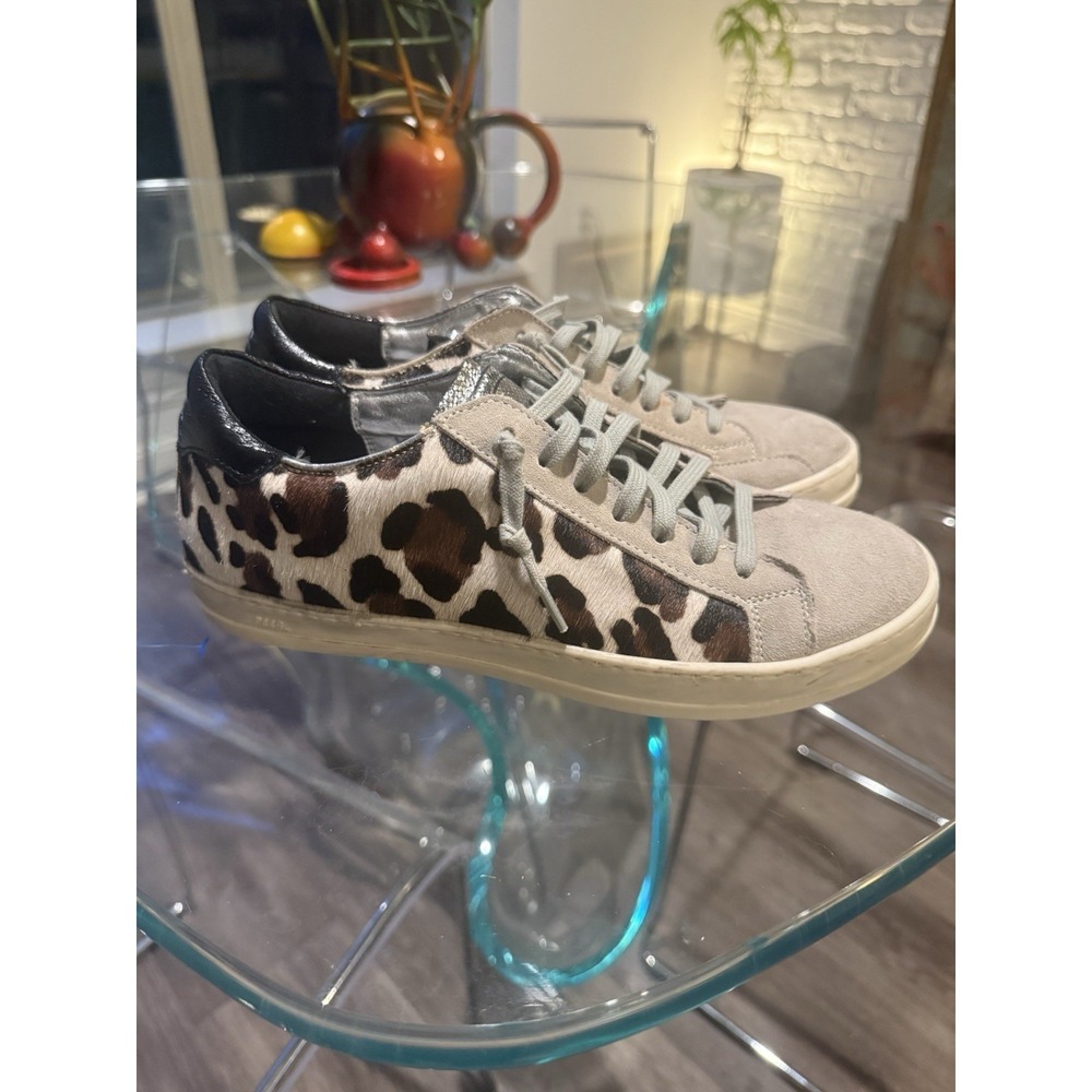 P448 John Cow Hair Leopard Print Low Top Sneaker Silver Sz. EU 39 US 8.5 - 9